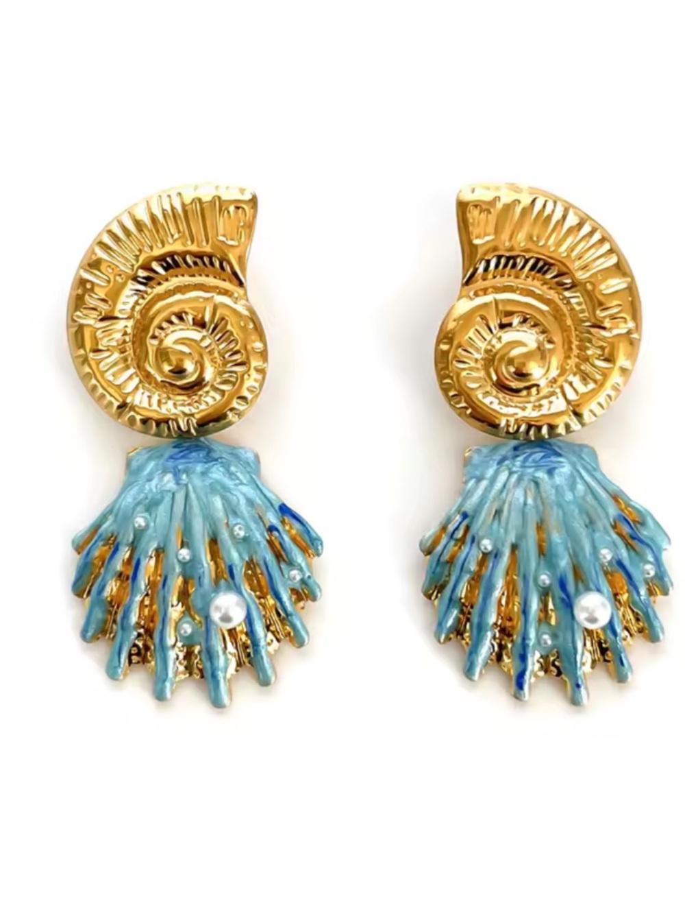 Anthropologie Gold and Turquoise Shell Drop Earrings - Picture 2 of 5